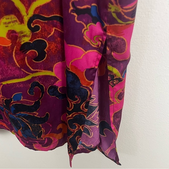 Natori Matte Satin Caftan in plum multi size XL Front Zip - Picture 5 of 7